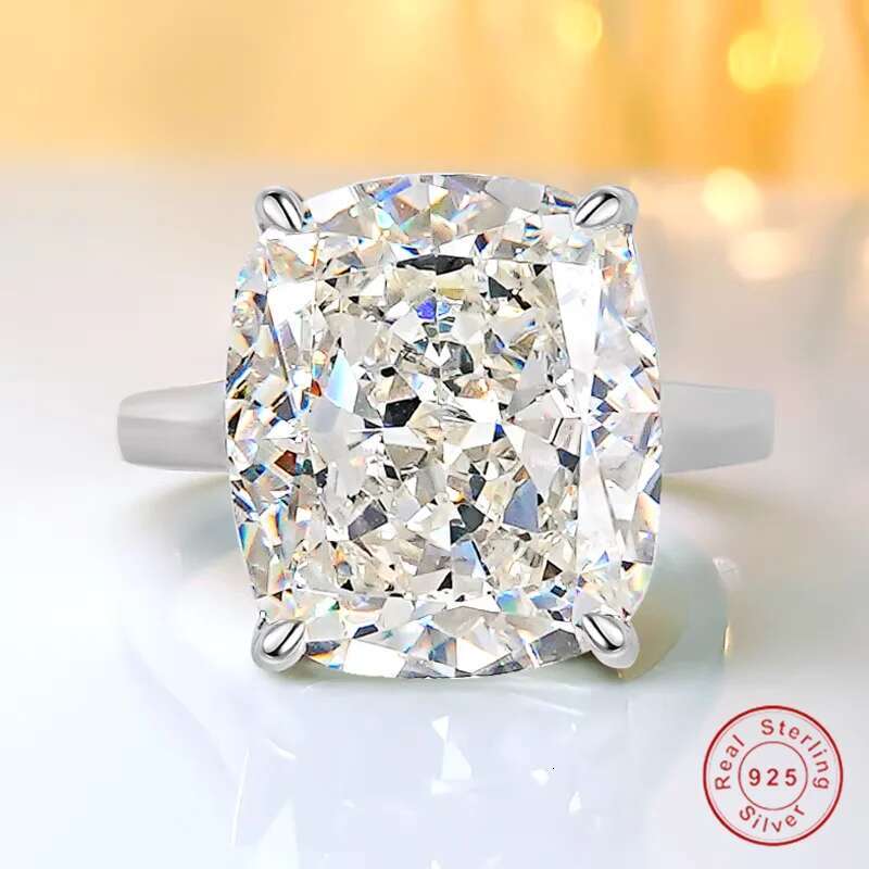 6CT Large Sparkling Cushion Moissanite Diamond Luxury Jewelry 925 Sterling Silver Solitaire Women Wedding Band Ring Gift
