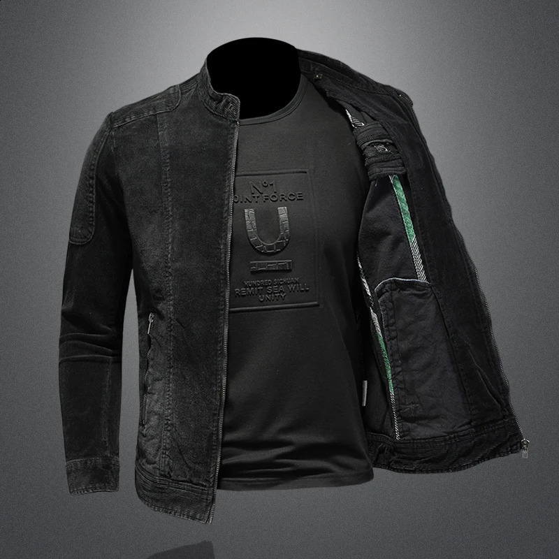 The main promotional activity for the explosive top spring and autumn mens fashion trend corduroy cool denim jacket 250401