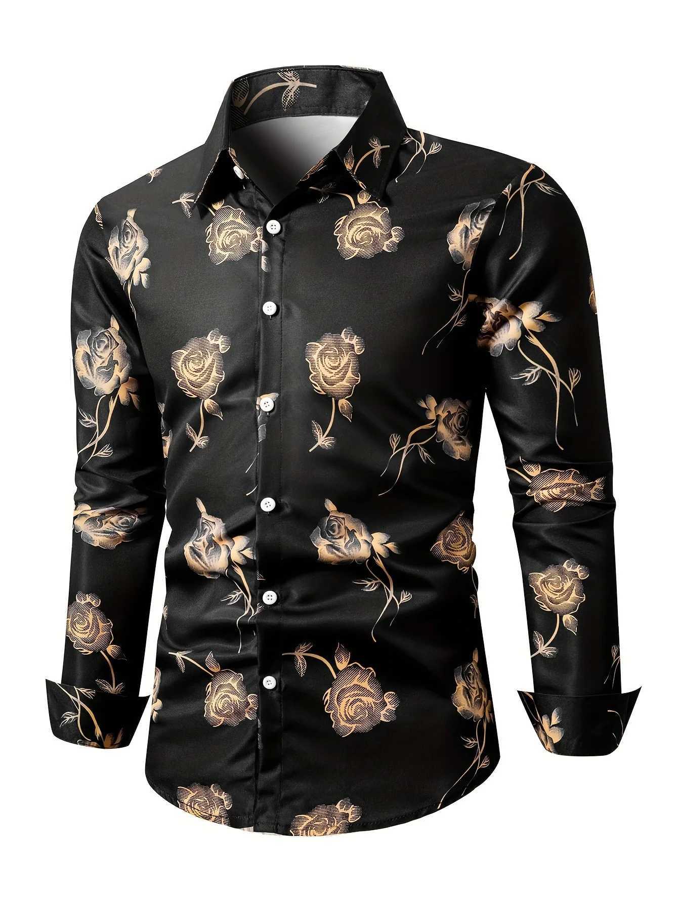 flower Butterfly 3D Printed Lapel Mens Long Sleeve Shirt Slim Button Party Dress Shirt Athletic Casual Fashion Comfortable Top K251110