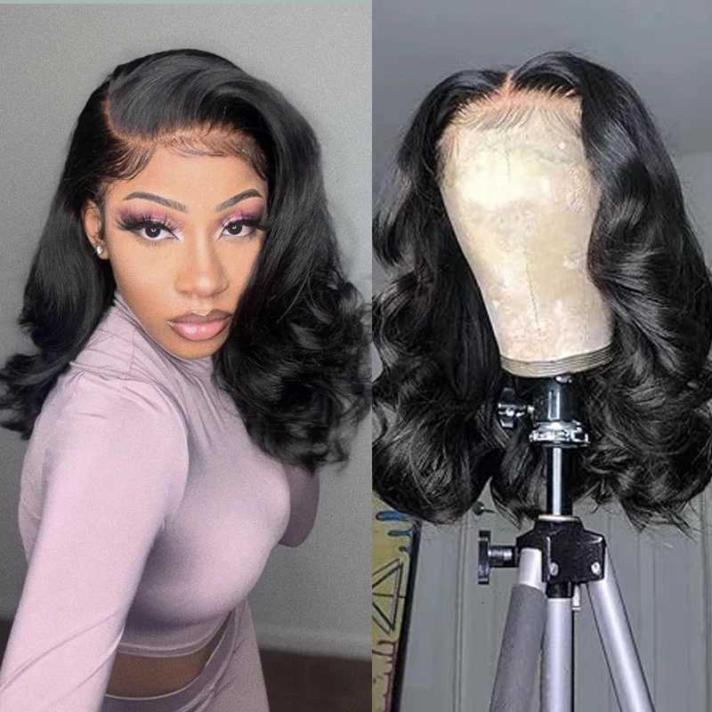 Body Wave Short Bob Wig 13x4 Transparent Lace Frontal Wig 100 Brazilian Human Hair Wigs Remy Hair 180 Density For Women 14inchT251111
