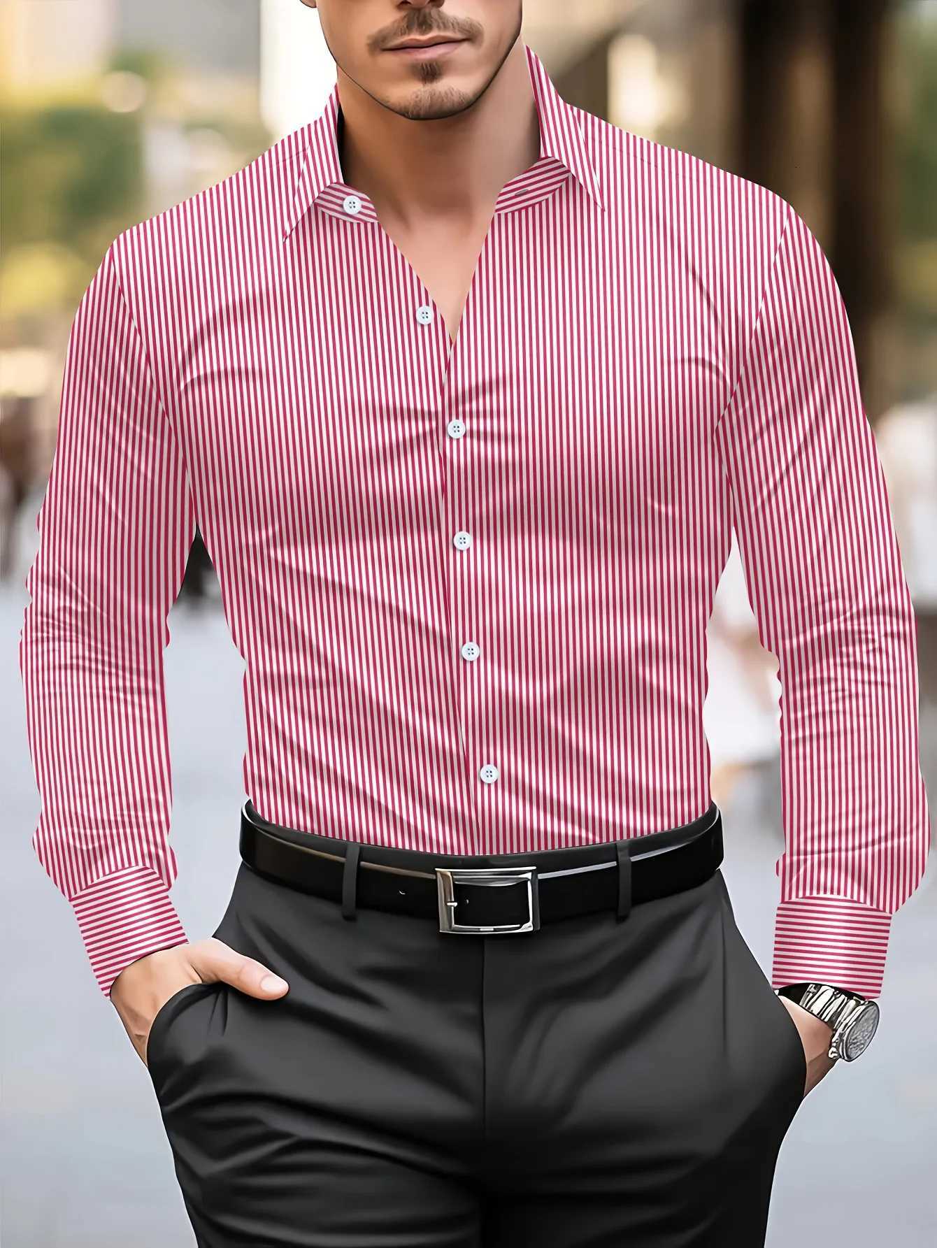 MenS Casual Regular Fit Long Sleeve Solid Color Polyester Button Lapel Shirt 6 ColorsWoven Non-Stretch Fabric for Spring K251110