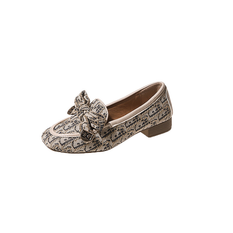 All square head soft soled bean shoes women's new flat small fragrant wind single shoes women's shoes