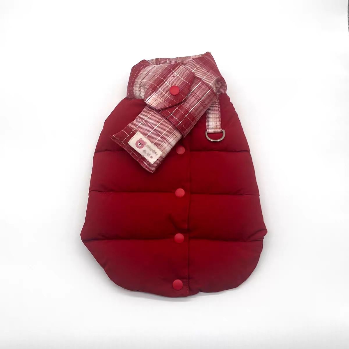 Plaid Scarf Padded Pet Vest with Cute Bear Detail & D-ring, Multicolor Winter Warm Jacket for Small Dogs & Cats, Fashion Puffer Coat for Chihuahua, Po