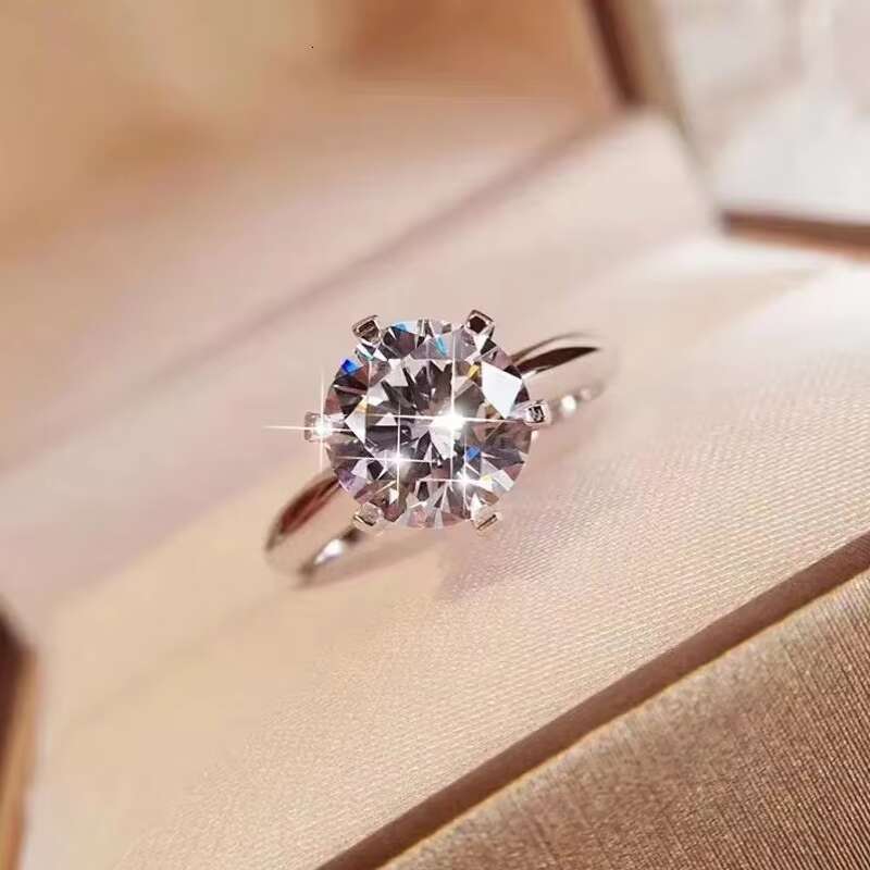 Wholesale Simple T Six-Claw Womens Moissanite Wedding Ring 50/1/2/3/5 Karat Cross-Border 925 Sterling Silver