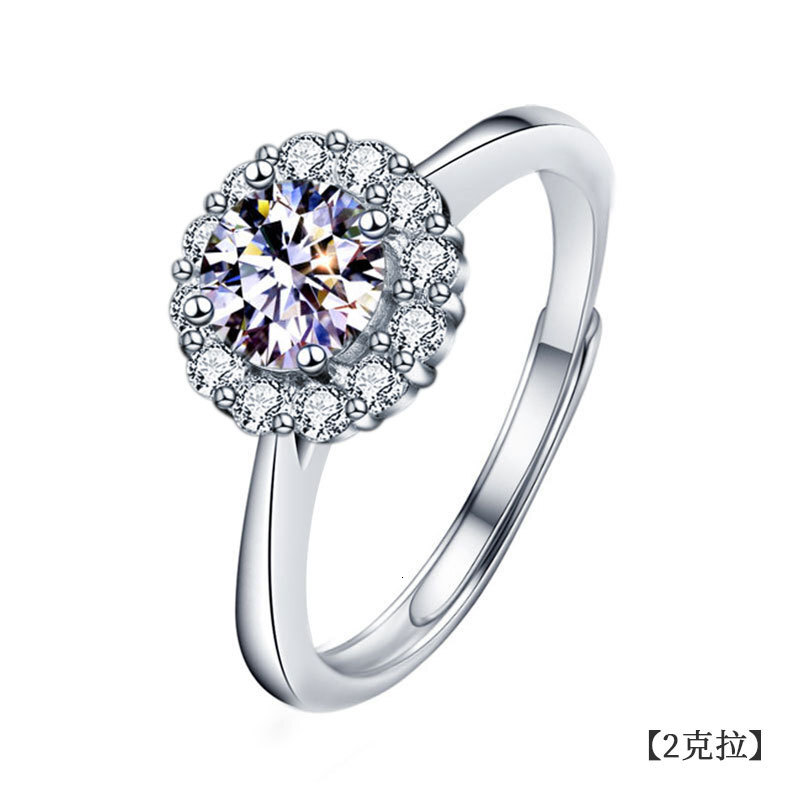 925 Sterling Silver Sunflower Ring Women's Ring European And American Fashion Four Claw Opening Moissanite Diamond Ring Imitation Diamond Ring