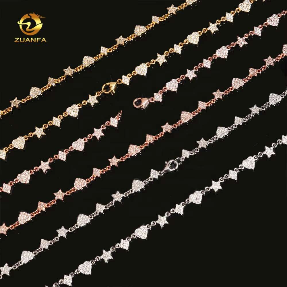 Pass Diamond Tester Heart Star Chain Bracelet Iced Out 925 Silver Gold Plated Necklaces for Women
