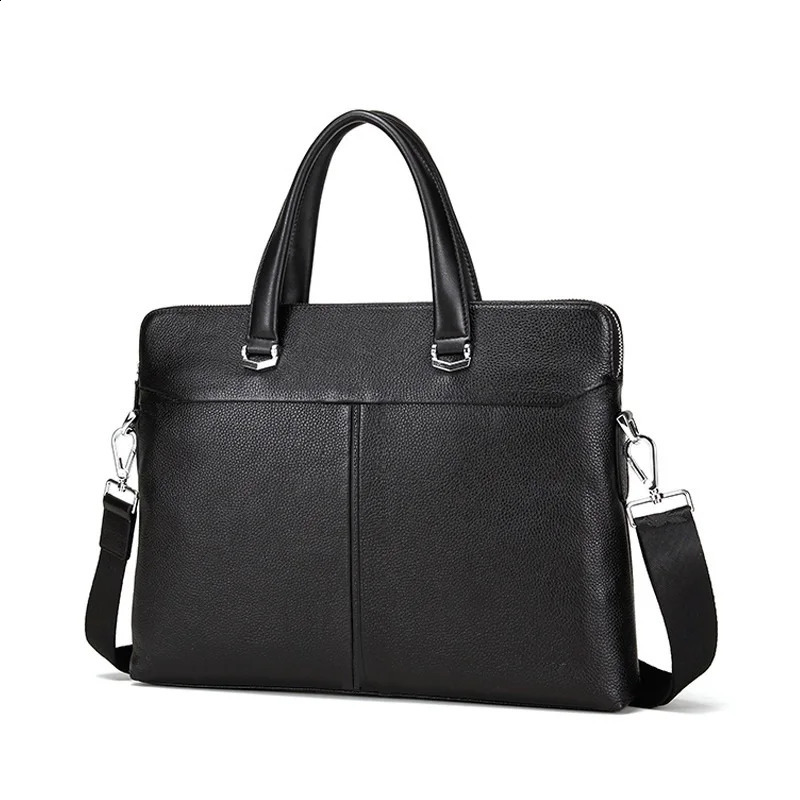 Black leather laptop bag mens leather briefcase multifunctional business mens handbag or sling bag 250410