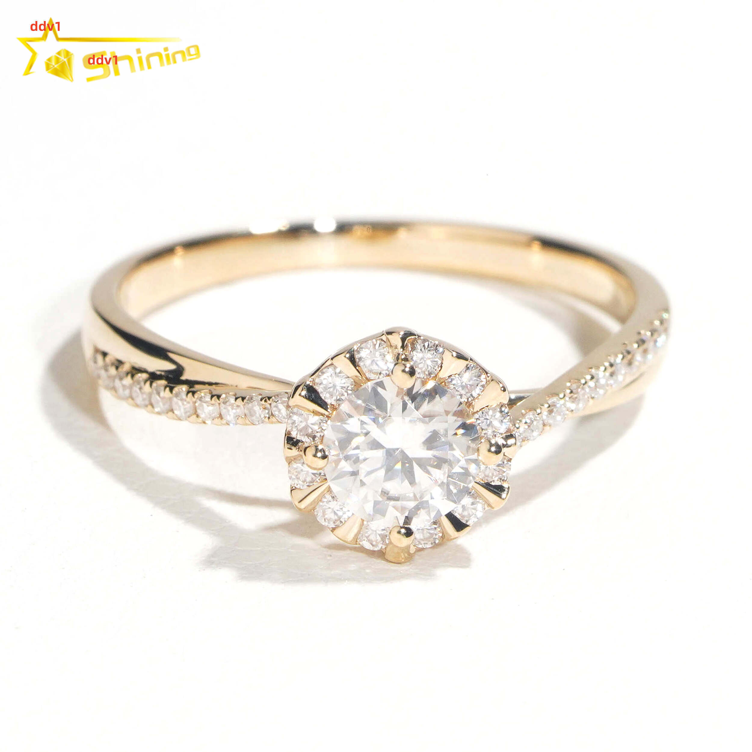 Custom 14K Solid Gold Salitaire Diamonds Plain Band Symple Design Lab Grown Moissanite Diamonds Engagement Rings