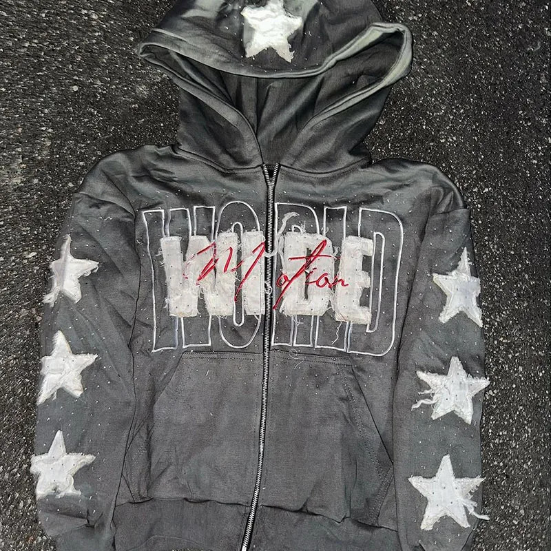 Winter Y2K High Street letters Stars Rhinestone Embroidered Zipper Top American Hip-hop Style Casual Sweatshirts Men Wom Hoodie 251110