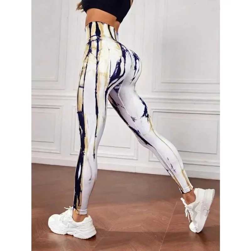 Seamless Tie Dyeing Lightning Legs Sexy Yoga Legs Female Waist Hip Lifting Ultra Thin Fashion Tight Fitness Outdoor Running PantsW250411