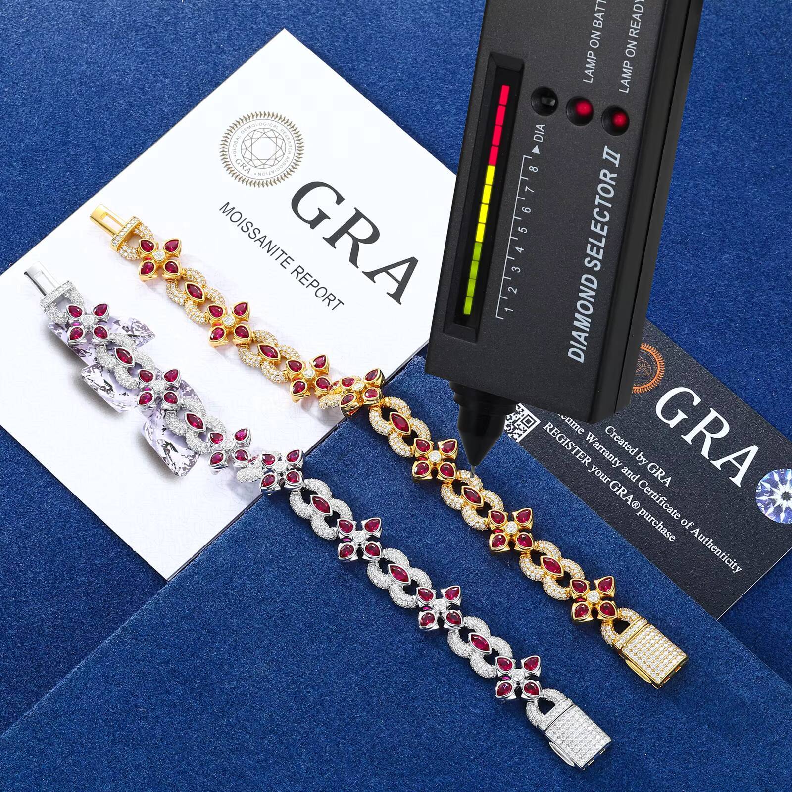 Fine Jewelry Luxury Men 10mm 14mm 925 Sterling Silver VVS Moissanite Diamond Colorful Moissanite Four Leaf Clover Infinity Link Bracelet