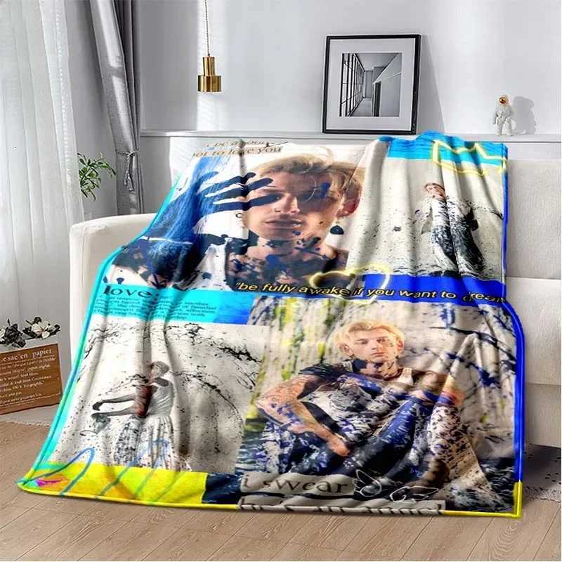 BlanketMachine Gun Kelly Poster Printed Flannel Warm Blanket Rapper Music Art Blankets Bedroom Sofa Bed Travel Picnic Blanket Fan Gift C251111