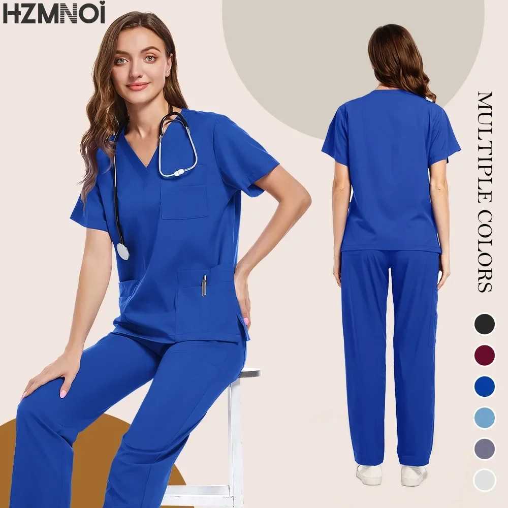 Medical Uniform Nurse Women Scrubs Tops Short Slve Pocket Workers Working Uniform Pullovers Nursing Workers Scrubs Accessories X2504101