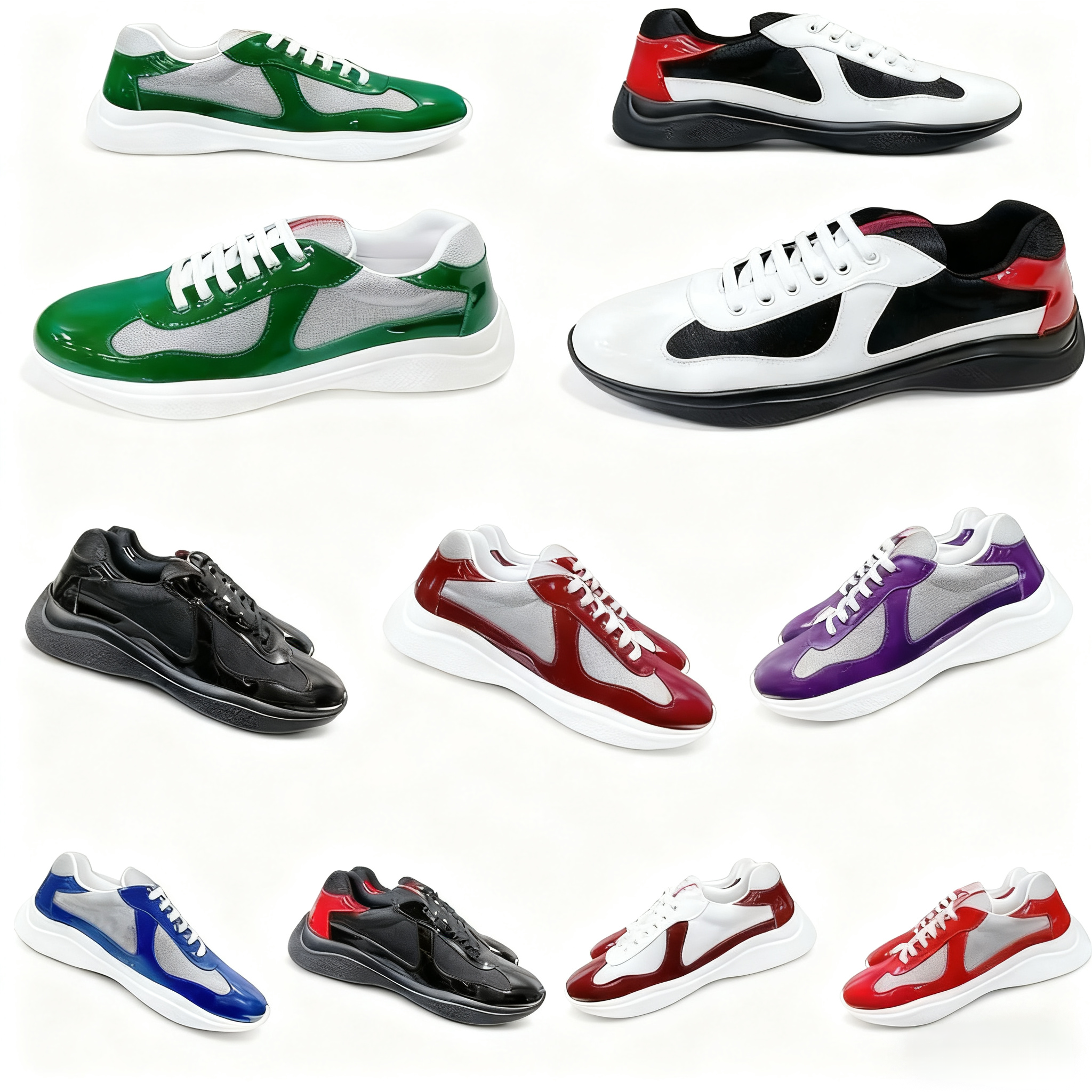 Designer Cups Men Women Casual Americas Cup Shoes Leather Classic Sneakers Bright Nylon Outdoor Trainers White Black Green Yellow Fashion Sports Trainers