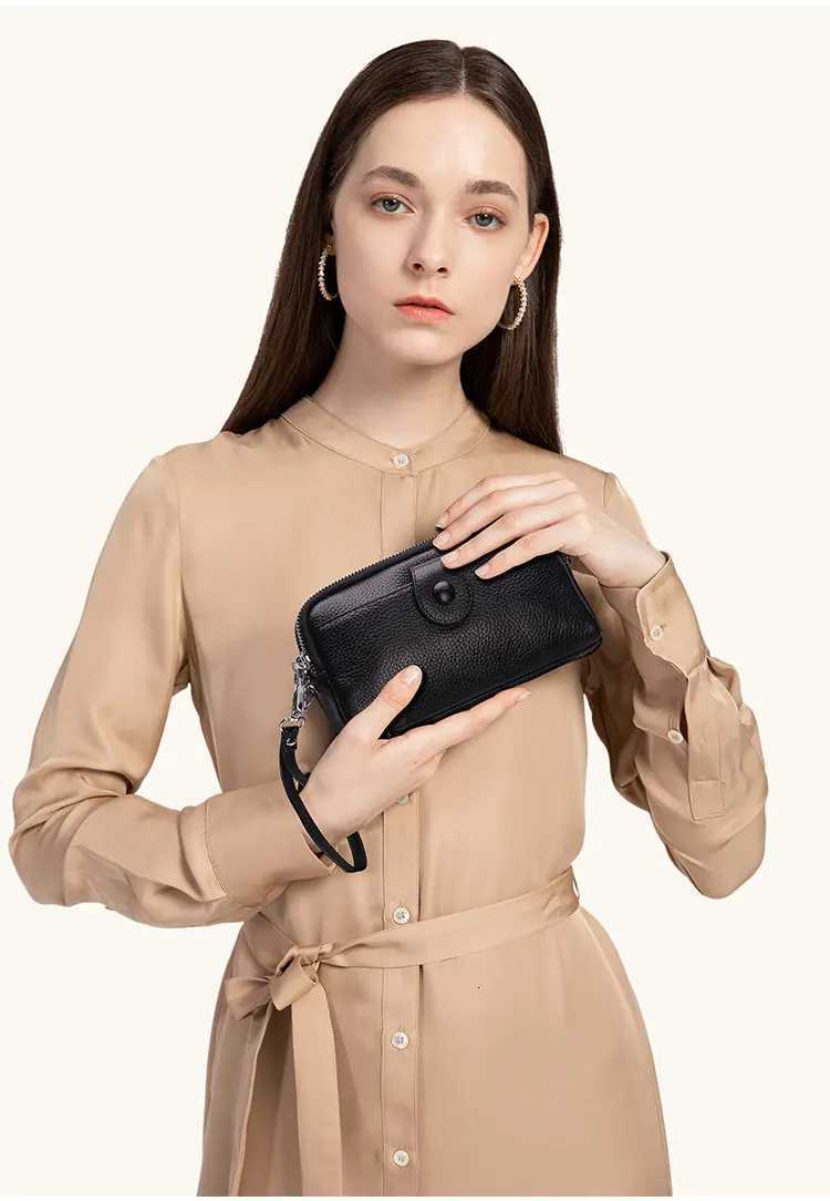 Genuine Leather women Long wallet Ladies Clutch Purses Double Deck Zipper Wrist Bag Female Sling bag chain Phone Crossbody bagsT251110