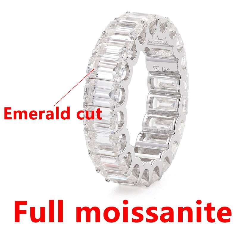 Emerald Cut Moissanite Diamond Eternity Ring Women Men Hiphop D Color VVS1 Moissanite Wedding Ring 925 Sterling Silver Pass Test