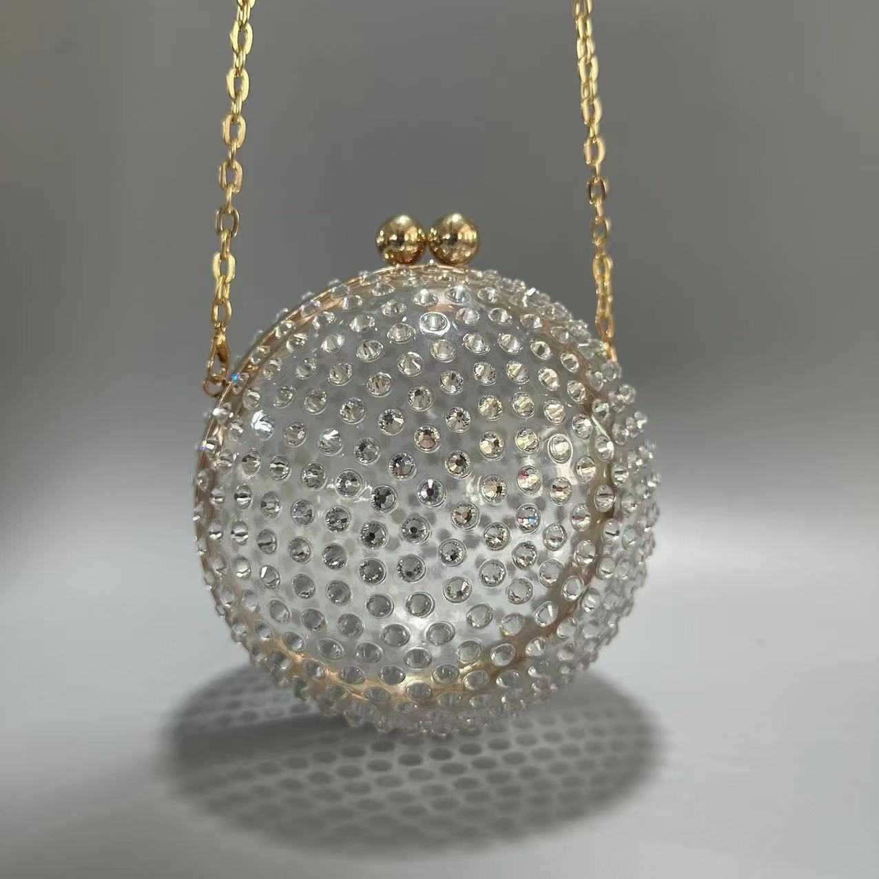 New trendy acrylic hand held diamond bag round ball vacation beach wedding banquet bag single shoulder crossbody bag