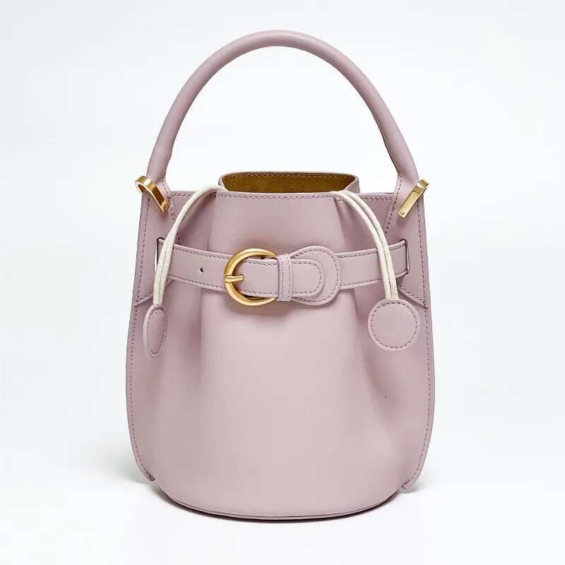 New Women Genuine Leather Bucket Bag Female Large Capacity Shoulder Messenger Ladies Solid Color Retro Tote Handbag