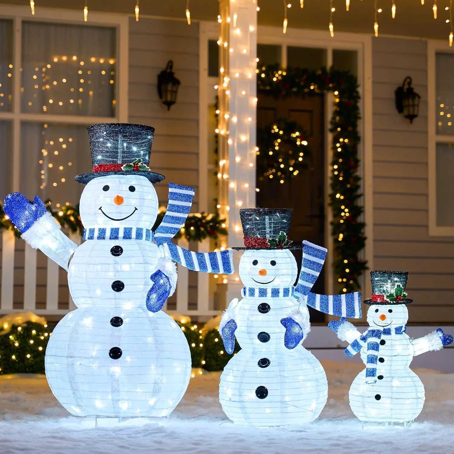Christmas JOYFY 3 Pcs 3D Christmas Collapsible Snowman Yard Light 270 Pre-Lit LED Cool White Light for Indoor Outdoor Garden Holiday Dcor Y251111