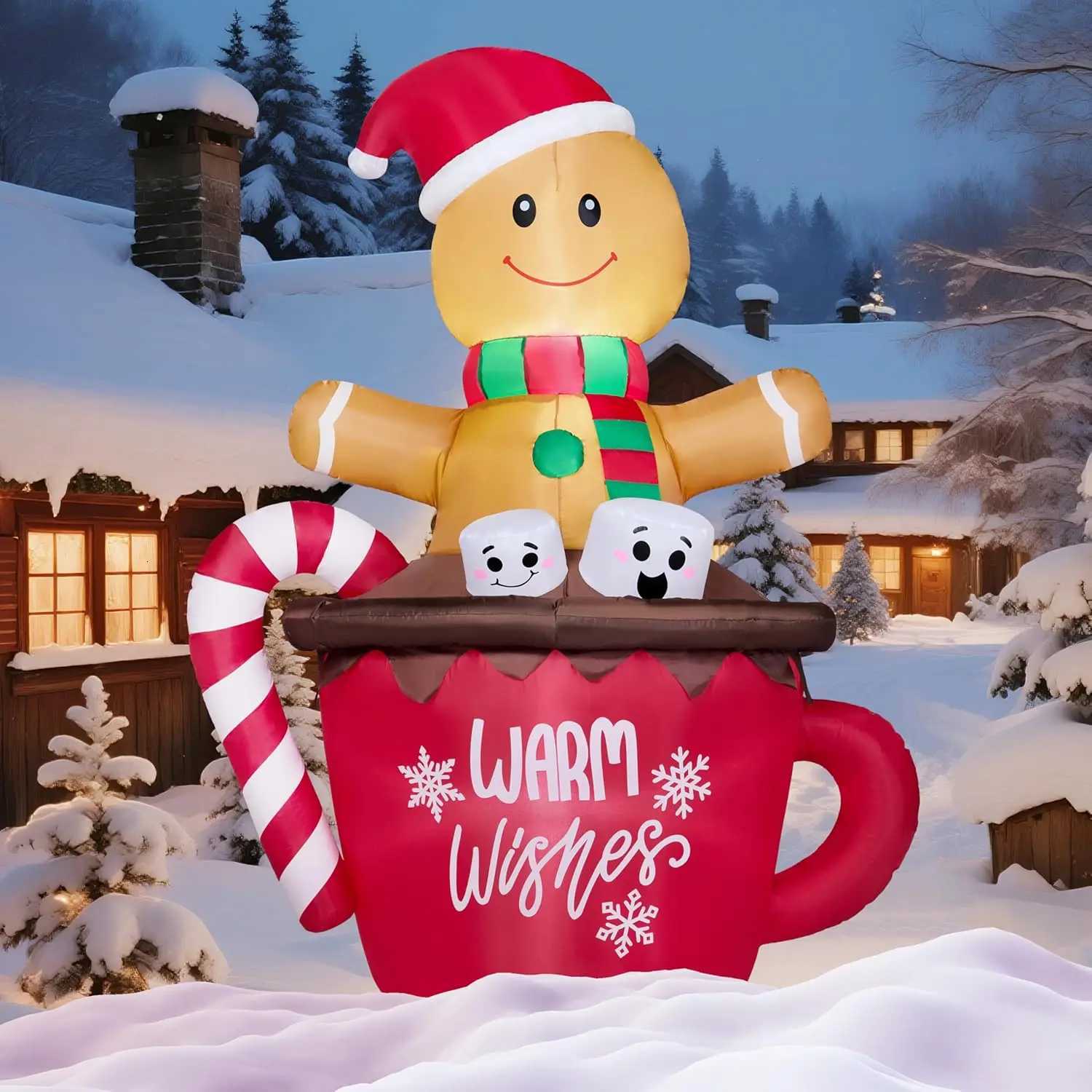 Christmas JOYFY 6 FT Tall Christmas Inflatable Gingerbread Man in Hot Cocoa Mug with Build-in LEDs for Xmas Party Outdoor Garden Decor Y251111