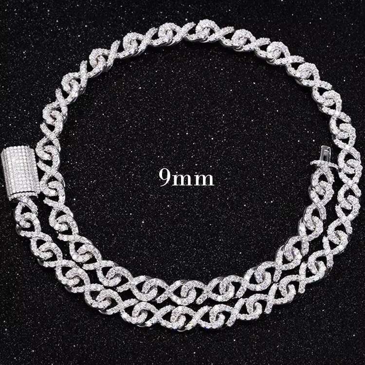 Hip Hop Jewelry 9mm Wide Infinite Shape Insert Vvs Moissanite with GRA Certificate S925 Cuban Link Chain for Cool Guys