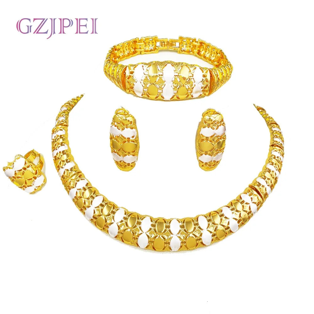 GZJPEI Hight Quality Big Jewelry Set 18K Gold Plated Two Tone Necklace Bracelet Sets Durable Hypoallergenic Gift 2025 INS 251103