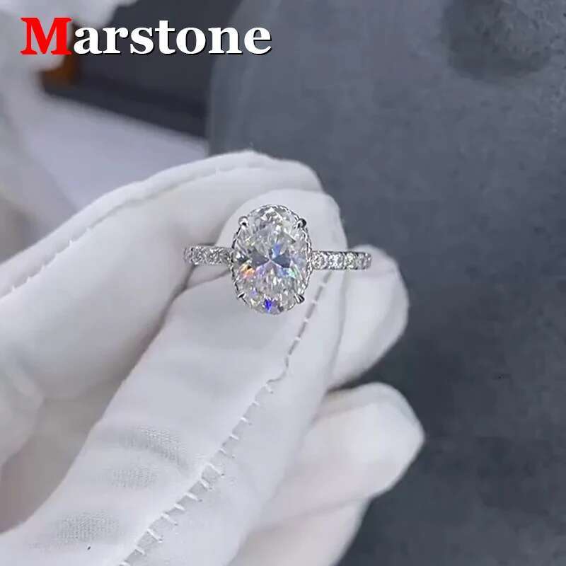 2.5CT Oval Full Moissanite Diamond D VVS Womens Pear Moissanite Rings 925 Silver Plated White Gold Fine Ring for Women Rings