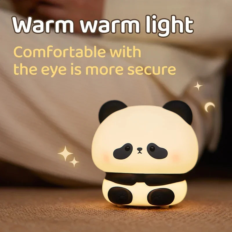 Panda LED Night Light Cute Silicone Night Light USB Rechargeable Touch Night Lamp Bedroom Timing Lamp Decoration Childrens Gift 250410