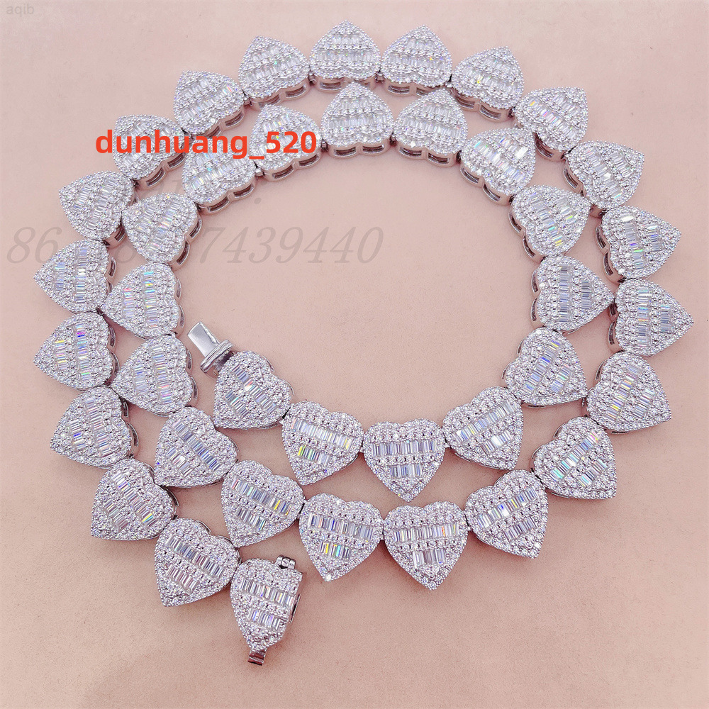 New Style Iced Out Heart Charms Choker Moissanite Diamond Heart Layer Cuban Link Diamond Luxury Chain Necklace Hip Hop Jewelry