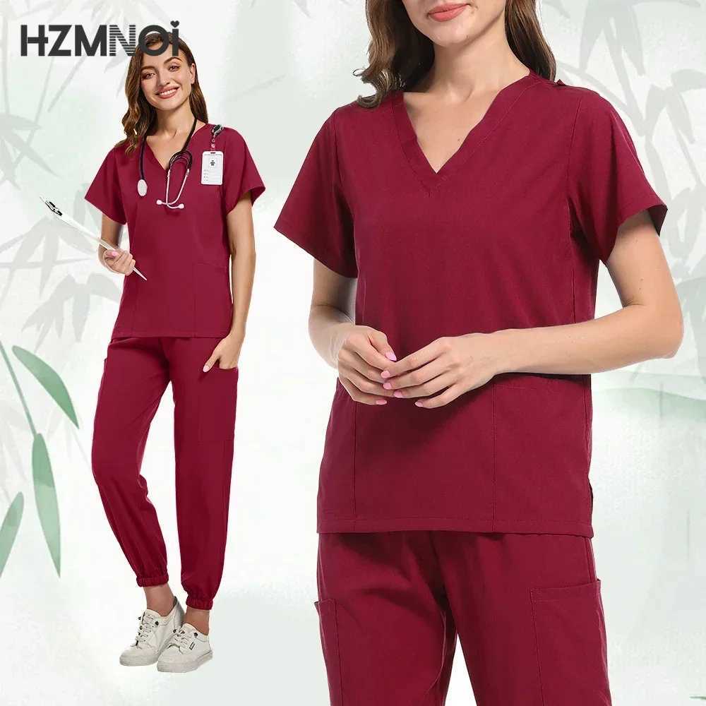 Nursing Uniforms Womens Scrub Set Top + Pant Medical Surgical Nurse Beauty Sn Workwear Clinical Scrubs Spa Doctor Tunic Suit X250410
