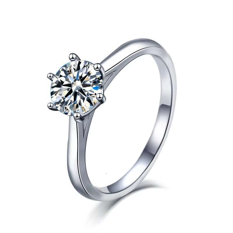 Inventory Wholesale Ins Simple Six Claw Ring Mosan Stone Women Ring Jewelry 925 Sterling Silver Ring