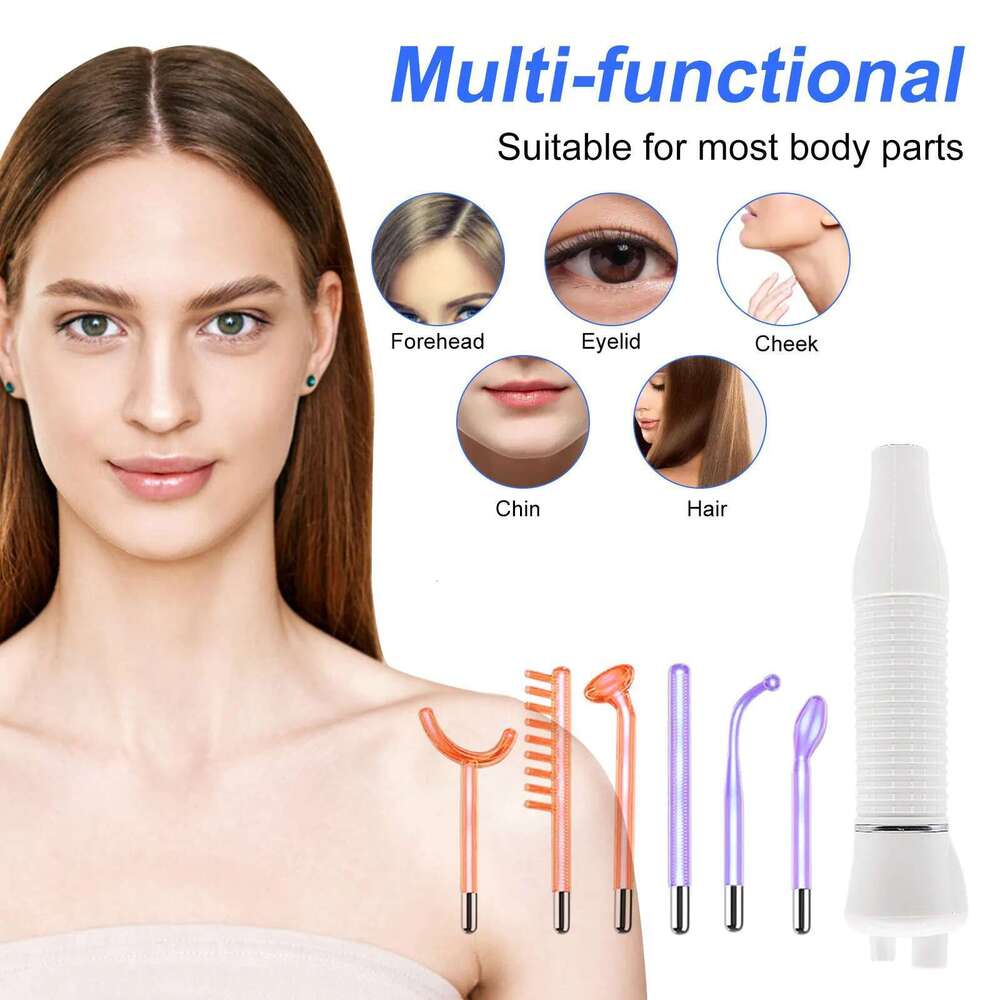 High Frequency Facial Spa Hine W/ LED Light Electrode Glass Tube Face Skin Care Wand Comb Acne Remover Beauty Instrument