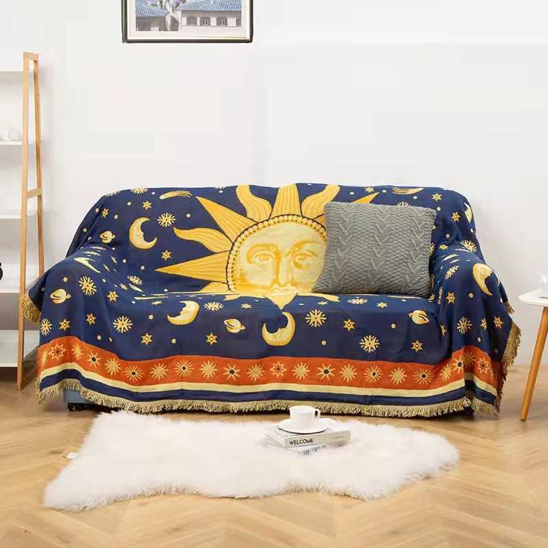 American Country Retro Jacquard Woven Blanket Sun Moon God Sofa Throw Dust-proof Cushion Carpet Cushion Textile Dropshipping C251111
