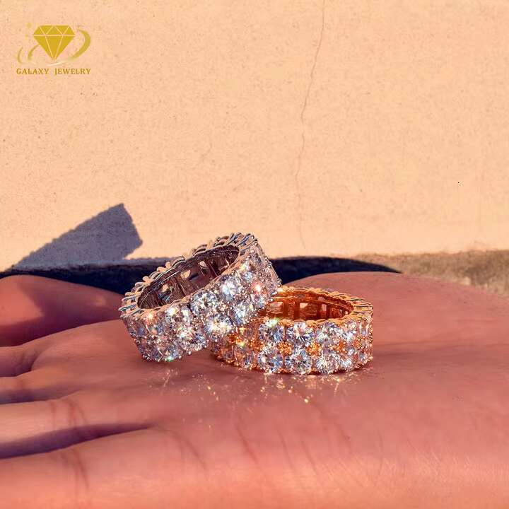 Iced Out Ring Hiphop Moissanite Rings 14k 18k S925 Tennis Two Rows Solitaire Couples Iced Out Diamond Ring Luxury Brand Jewelry