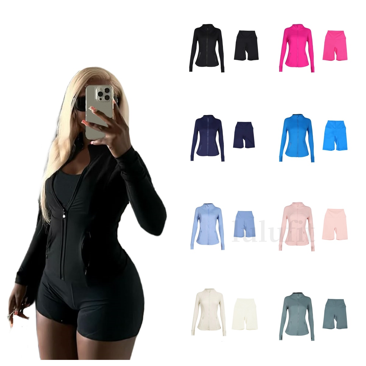 2025 5A 2pcs Yoga Set Jacket and leggings Workout Sport Coat Fiess Jacket Solid Zip Up Sweatshirt Sportwear luluity lemonize Jackets Sets Shorts