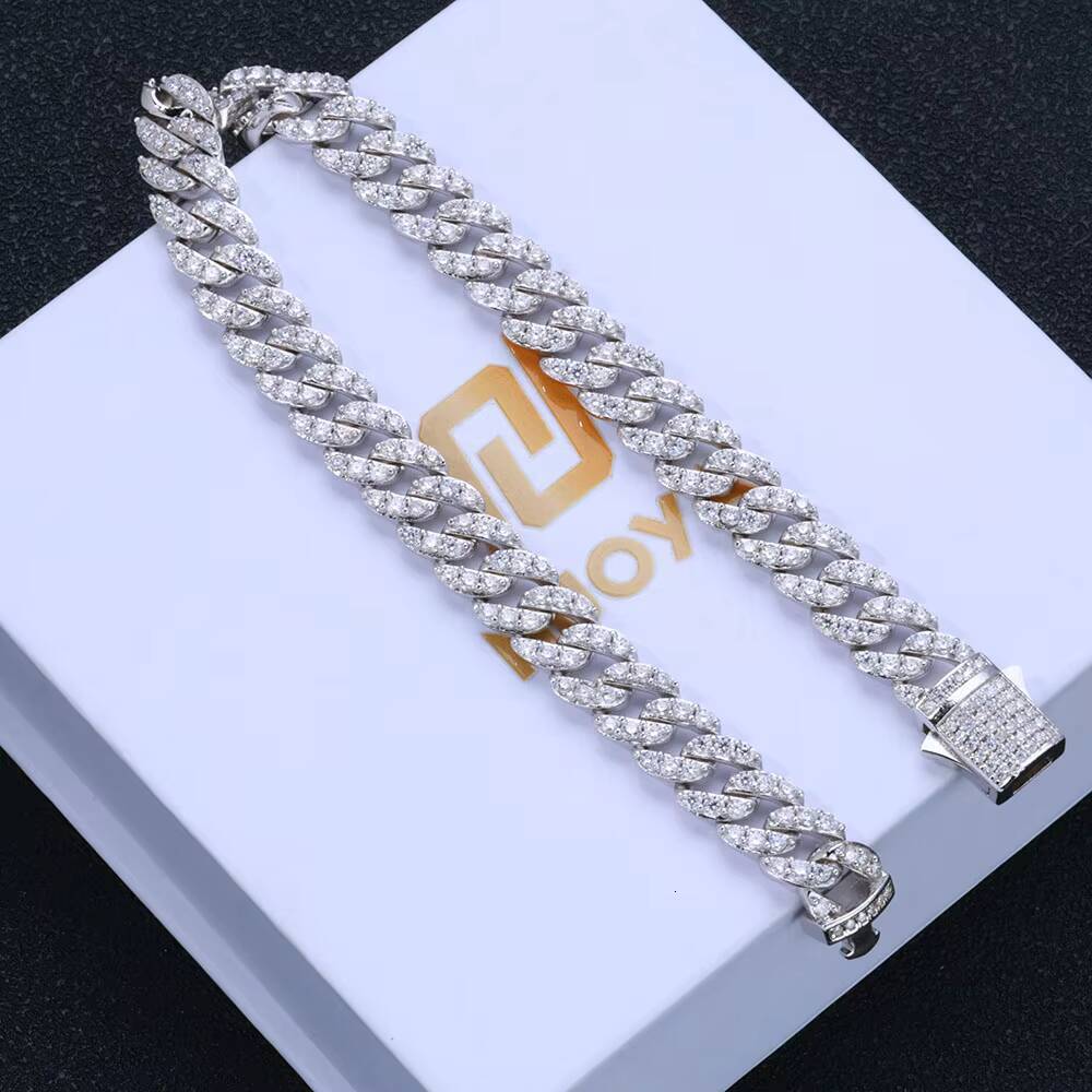 NUOYA 9mm Hip Hop Jewelry 925 Silver Cuban Link Chain Bracelet Can Pass Diamond Test Moissanite Bracelet Fine Jewelry for Women