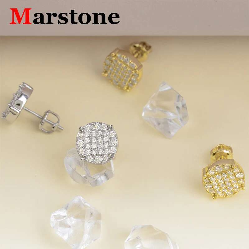 Full Moissanite Diamond Mens Earrings New Original 925 Sterling Silver Hip Hop Moissanite Stud Earrings Fine Jewerlyfor Women