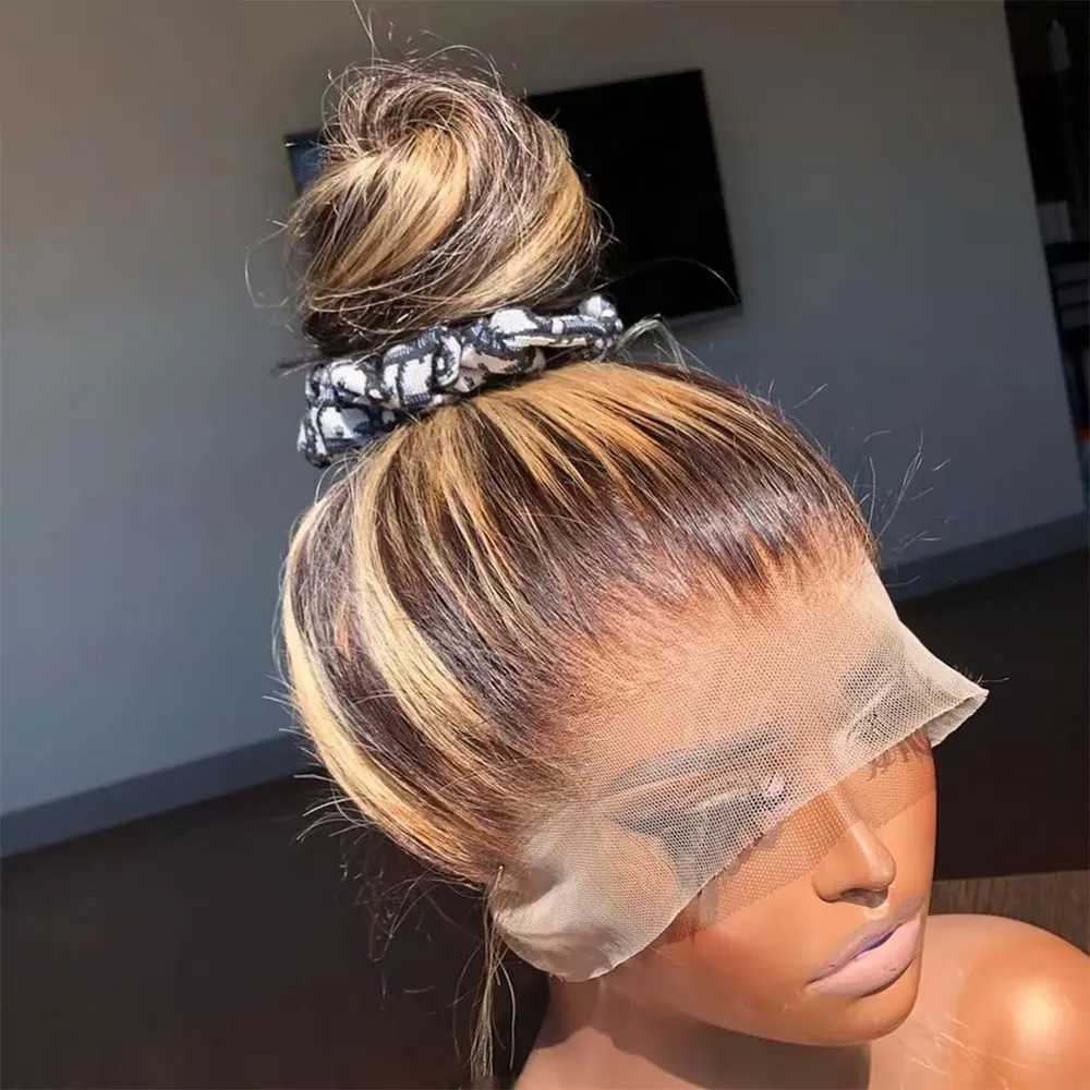 P4/27 Honey Blonde 360 Full HD Lace Frontal Wig 30 Inch Straight Lace Front Wigs Highlight Glueless Wig Human Hair Pre PluckedT251111