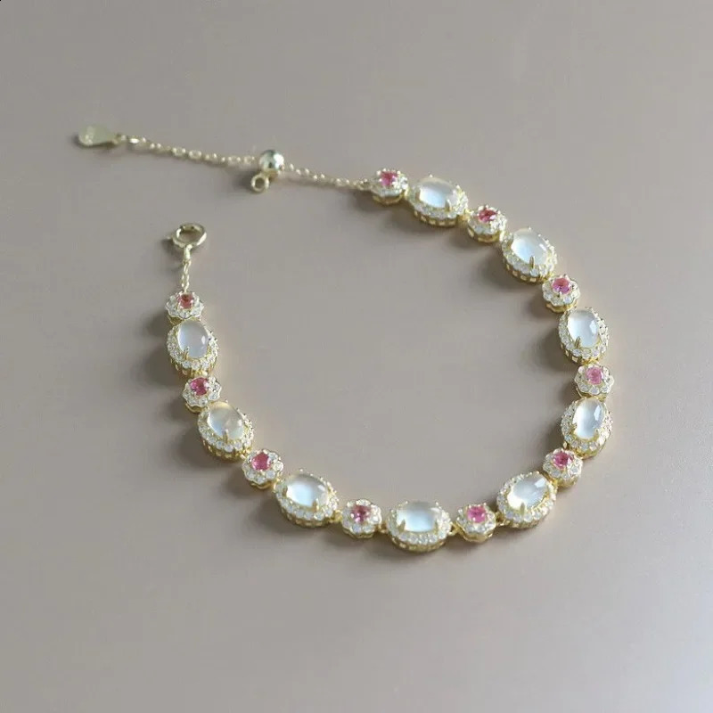 Exquisite Flowers gentle style natural Chalcedony oval bracelet suitable for women sweet bracelet wedding jewelry 250409