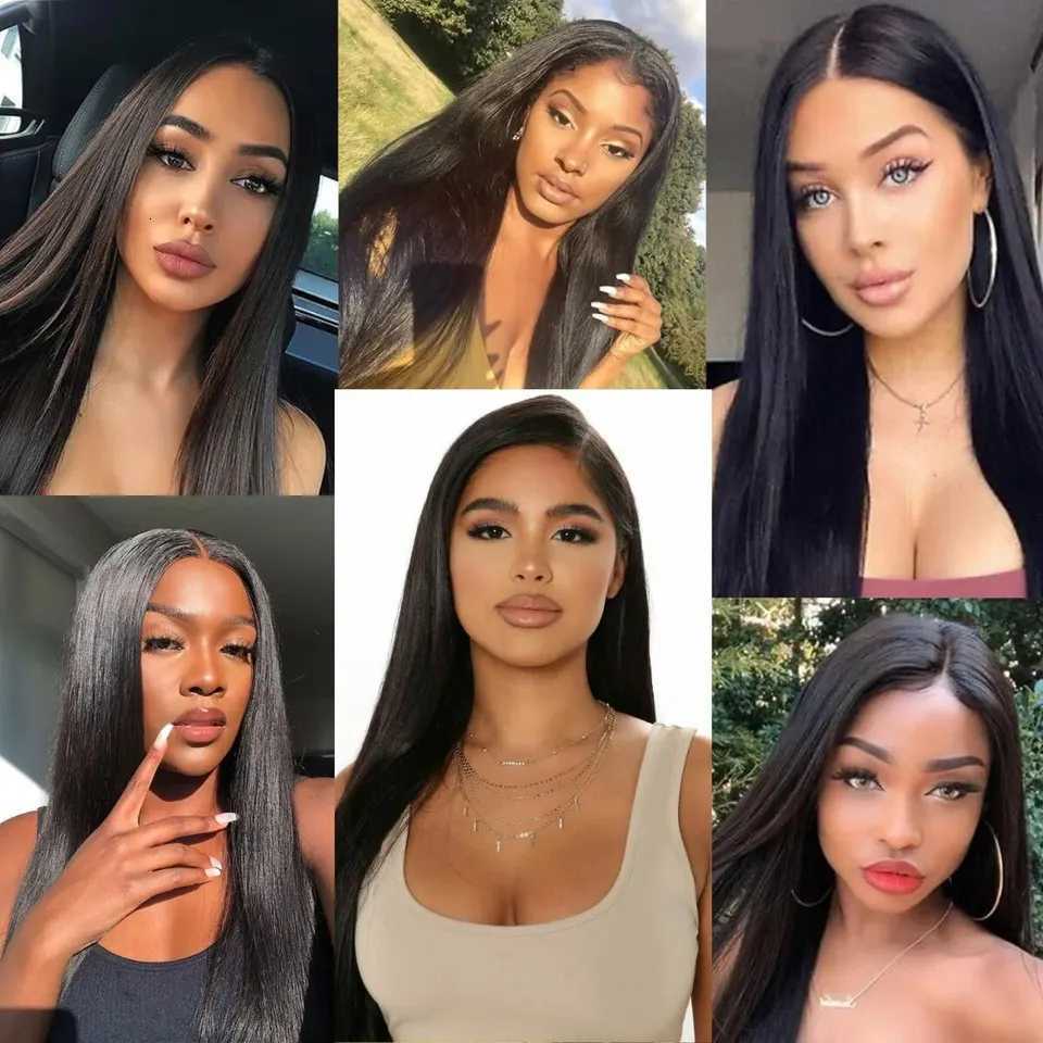 Long Straight Black Lace Front Wig Natural Black Pre Plucked Synthetic HD Lace Front Wig For Women Glueless Heat Resistant FiberT251111