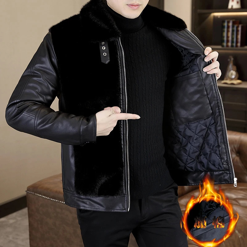 Winter Faux Fur Leather Jackets Men Korean Version Fashionable Warm PU Jacket Lapel Casual Business Mens Coat Men Clothing 251110