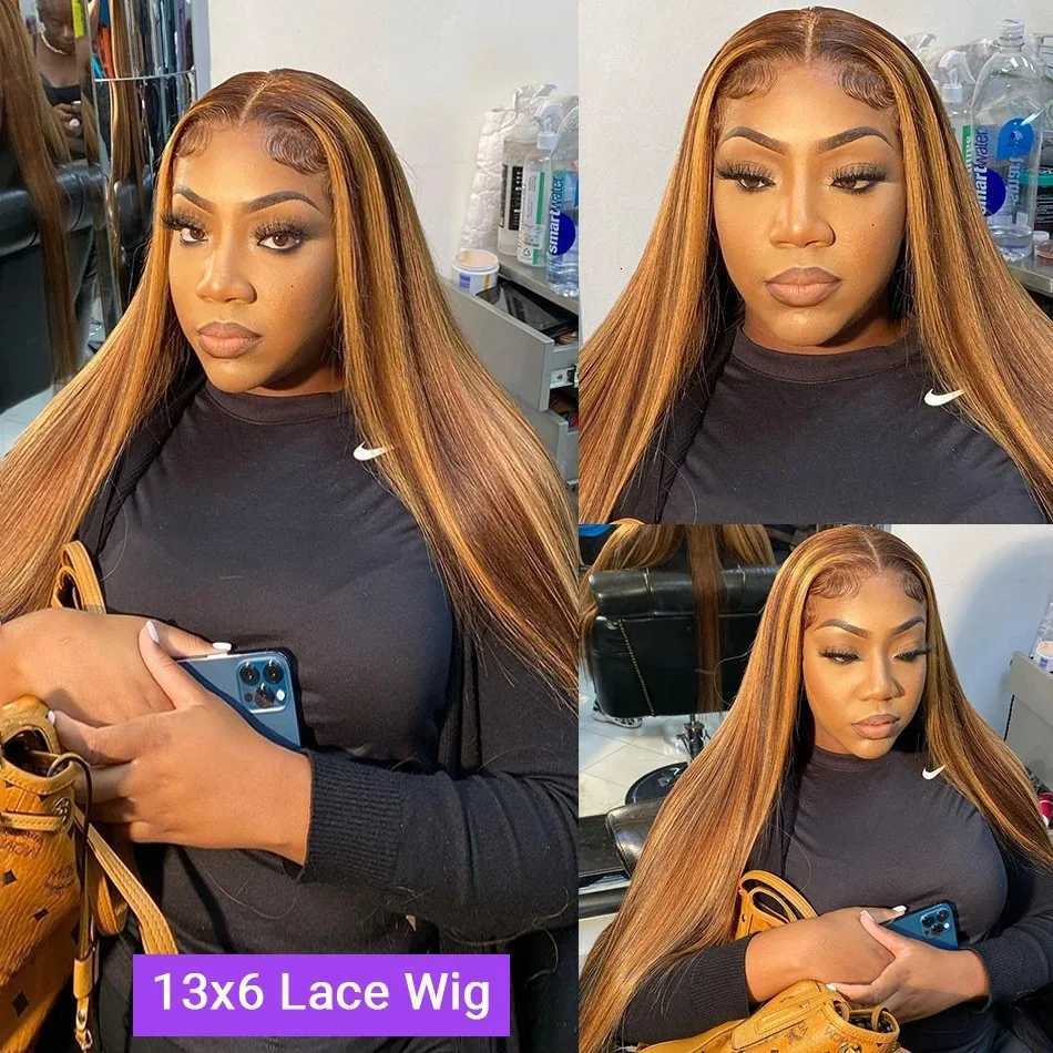 Hd 13x4 13x6 Highlight Straight Lace Front Human Hair Wig 360 Full Lace Wig PrePlucked Brazilian Blonde 4/27 Colored Frontal WigT251111