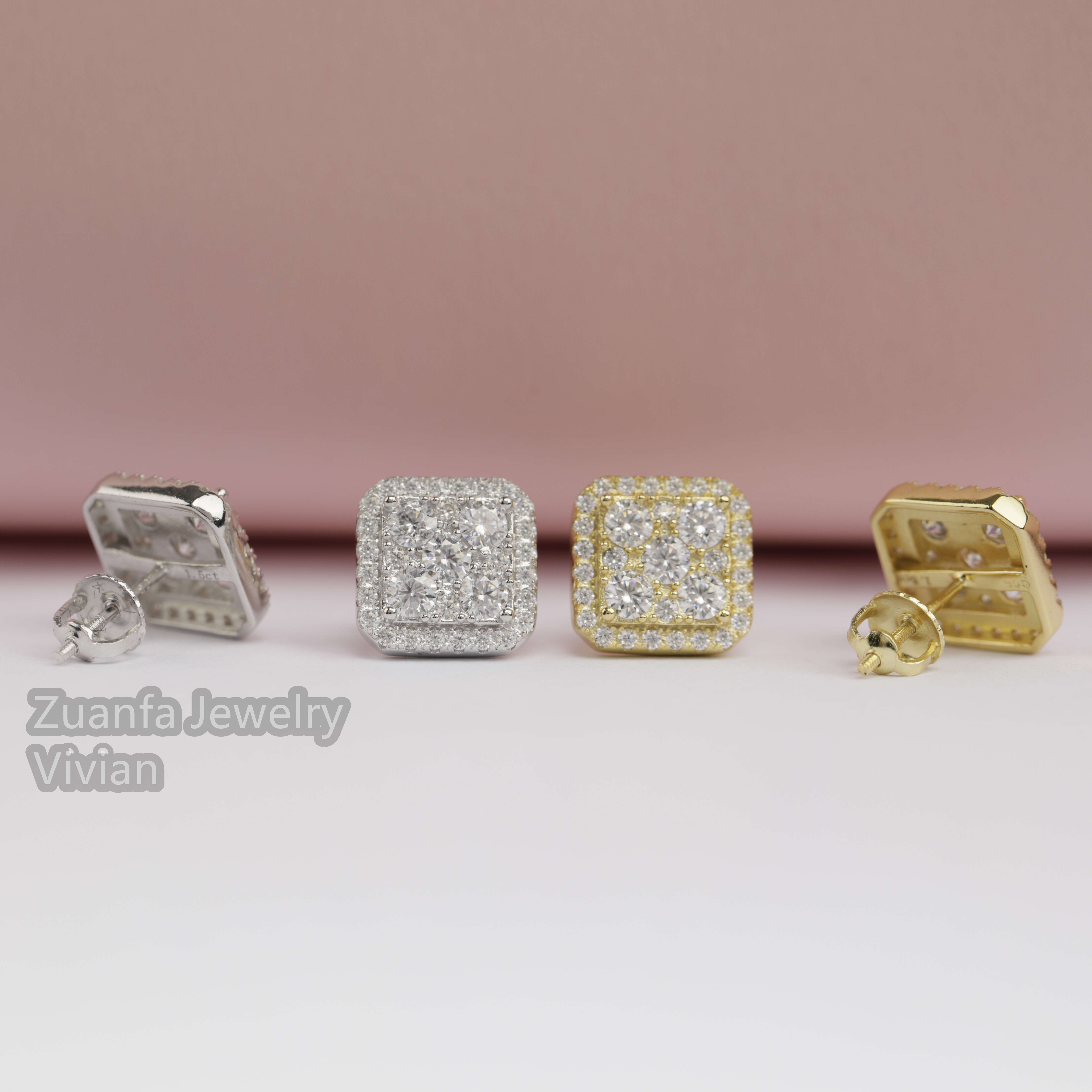 Iced Out Moissanite Diamond Earrings Men Hip Hop Jewelry Trendy 2021 Square 925 Silver Stud Earrings