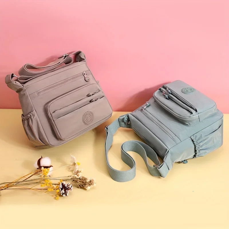 Lightweight Black Nylon Chic Crossbody Bag for Women Adjustable Strap MultiPocket n Travel Shopping School 251110
