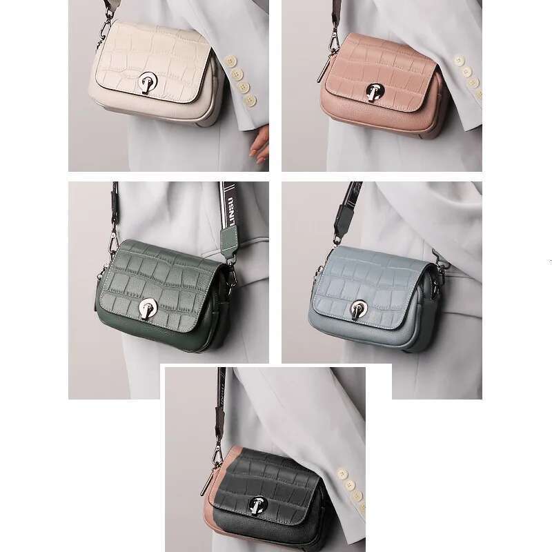 Top Layer Cowhide Small Square Women's Messenger Fashionable Purse Lady Shoulder Genuine Leather Solid Phone Bag Soft