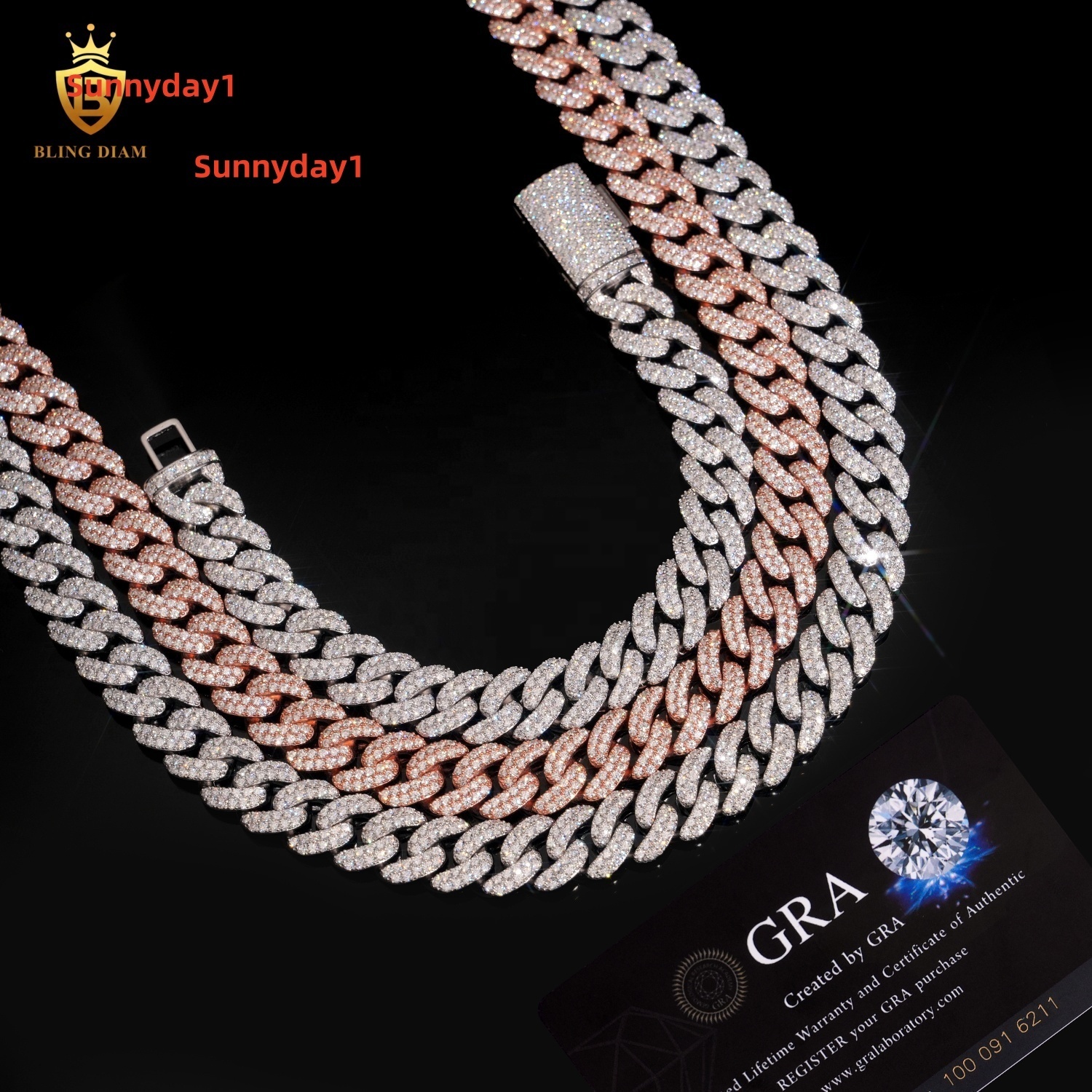 Hip Hop Iced Out Cuban Link Chain VVS Miossanite Diamond 13mm Sterling Silver 925 Miami Cuban Link Chain Necklace