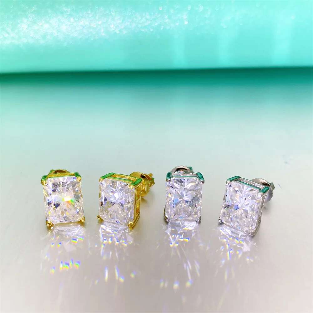 0.8-5CT Emerald Cut Moissanite Sparkling Gold Hip-hop Stud Earrings S925 Silver Earrings Top Quality Jewelry for Women Men