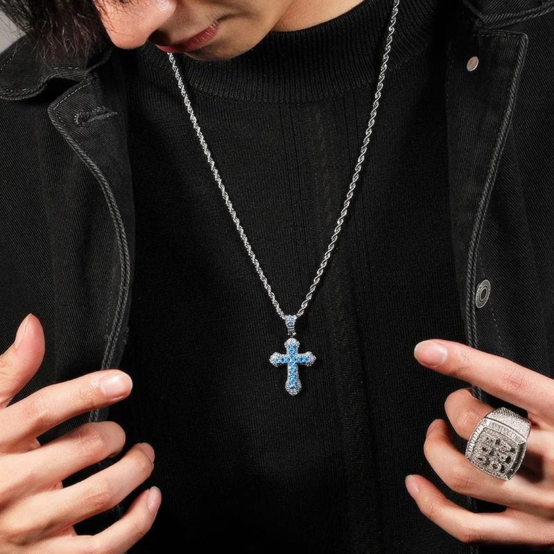 Trend Cross Pendant Necklaces Fashion Hip Hop Rappers Iced Out Zirconia Stainless Steel Rope Chain on Neck HommeJewelry OHP141 251110