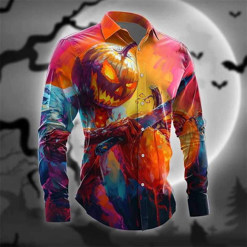 Halloween Horror Dark Mens Button Lapel Shirt Long Sleeve Party Evening Autumn and Winter Shirt 3D Printing Thin Section S-5XL K251110