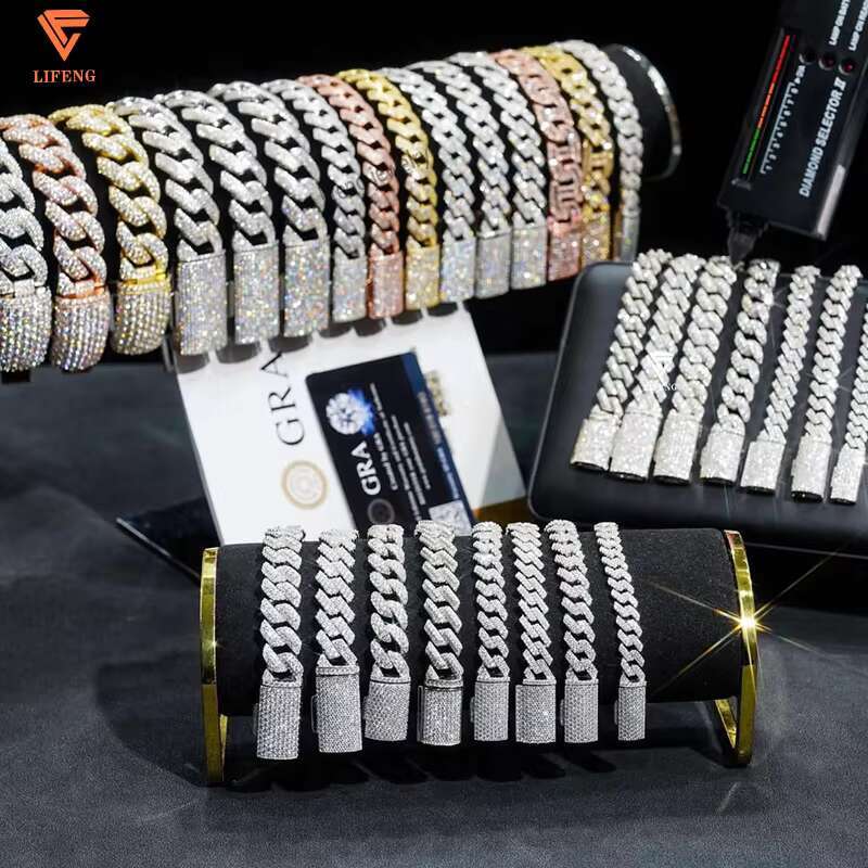Hip Hop Jewelry 10-20mm Bracelet Gold Plated Cuban Link Chain S925 Silver Iced Out VVS Moissanite Diamond Cuban Bracelet